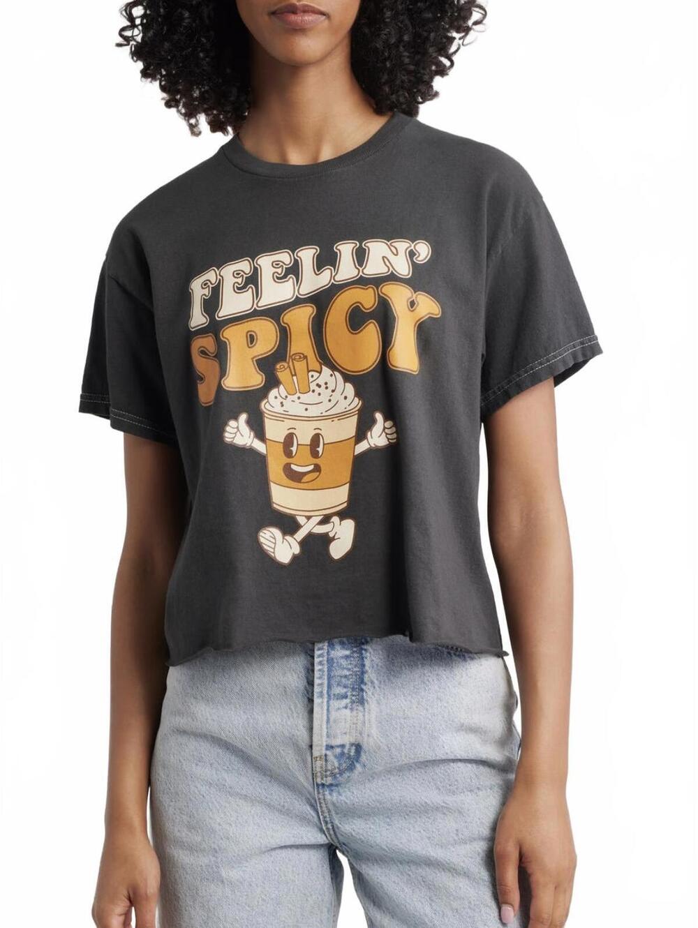Vinyl Icons Feelin' Spicy Crop Cotton Graphic T-Shirt NWT Phantom Medium